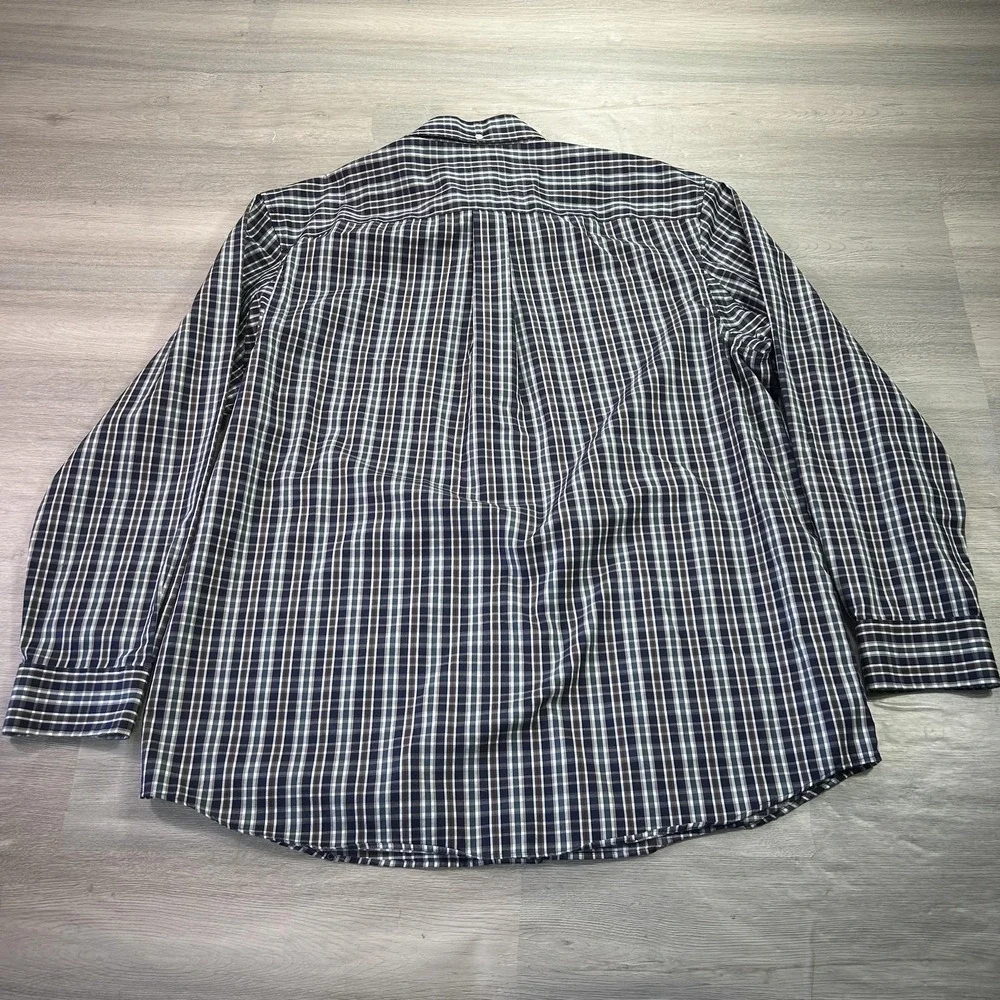 Duluth Trading Wrinklefighter Shirt Mens Large Blue Plaid Button Down Cotton